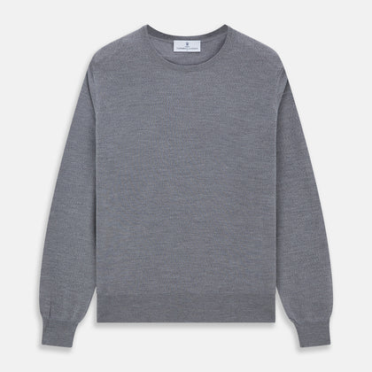 Grey Crew Neck Merino Wool Jumper