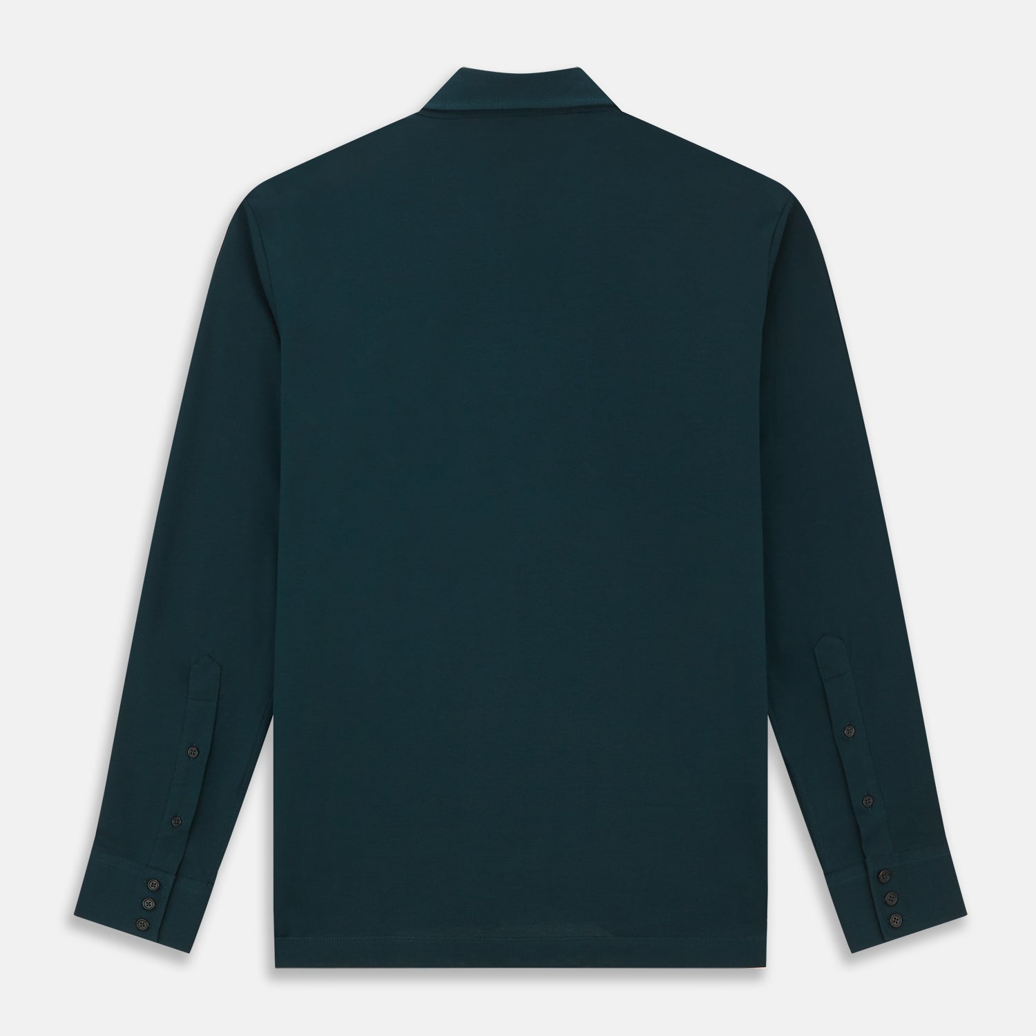 View 6 of product The Turnbull & Asser Dark Green Pique Shirt features long sleeves, a button-up front, chest pocket, and an elevated silhouette, displayed flat on a white background.