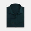 View 4 of product The Turnbull & Asser Dark Green Pique Shirt features long sleeves, a button-up front, chest pocket, and an elevated silhouette, displayed flat on a white background.
