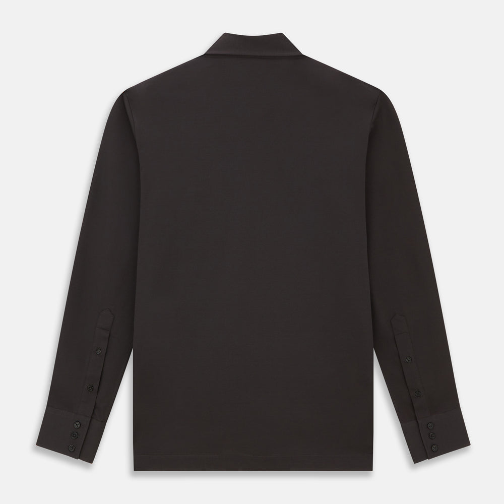 A Brown Pique Shirt by Turnbull & Asser, featuring long sleeves, a collar, and a single chest pocket, is laid flat on a white background.