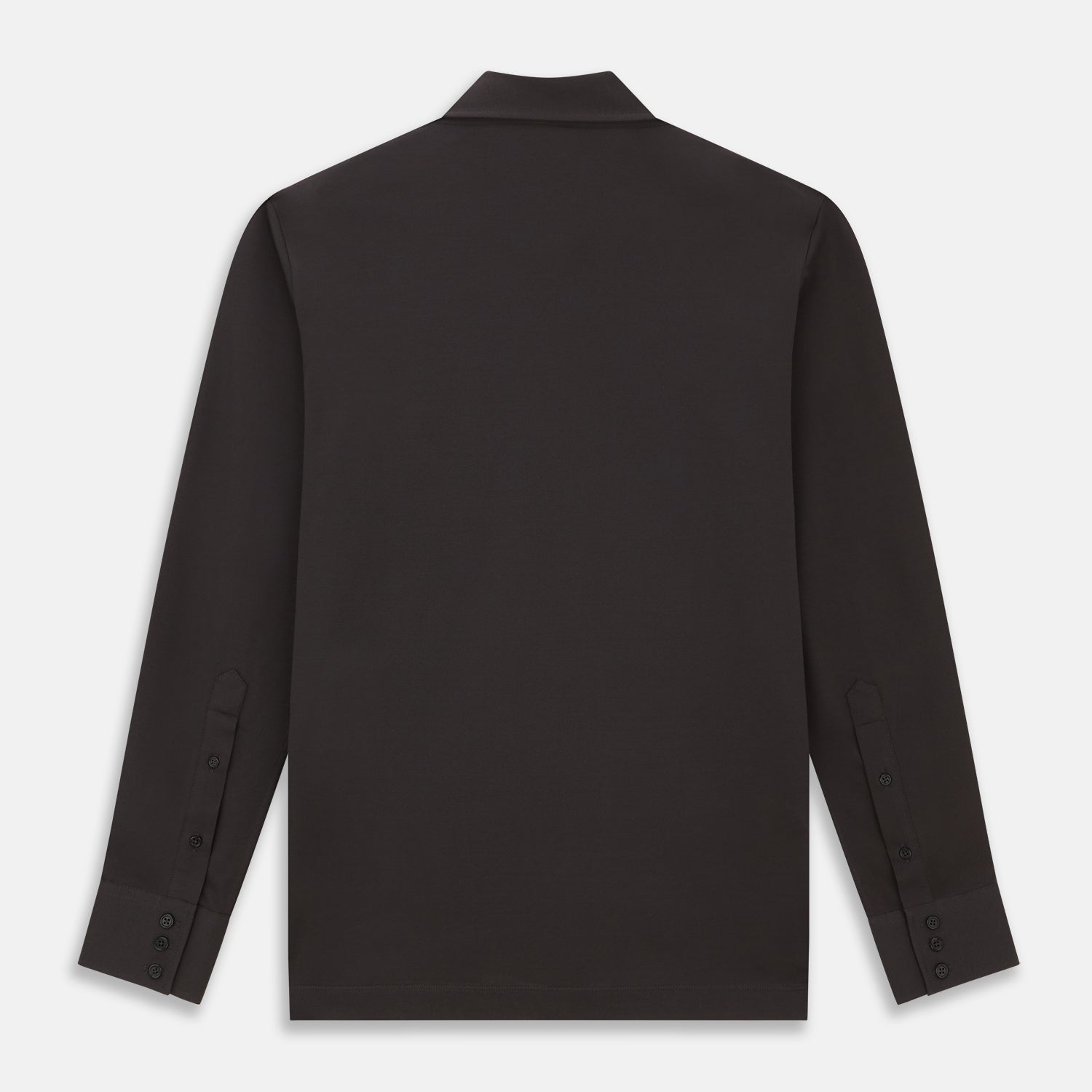 View 3 of product A Brown Pique Shirt by Turnbull & Asser, featuring long sleeves, a collar, and a single chest pocket, is laid flat on a white background.