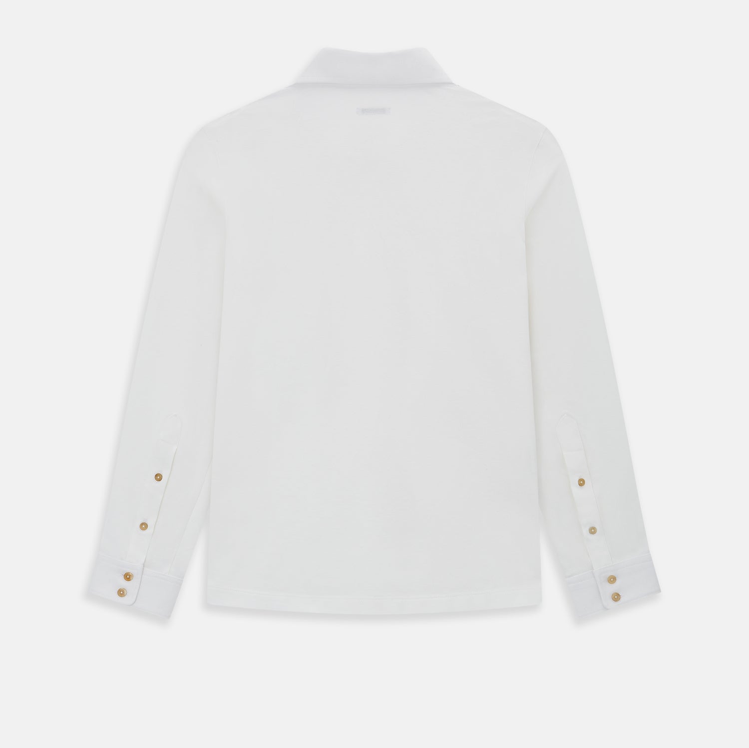 View 3 of product A Cream Rugby Polo Shirt in Cotton by Turnbull & Asser UK, featuring long sleeves, a collar, and a partial button placket, is displayed on a white background.