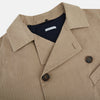 View 2 of product The Sand Long Albert Trench Coat by Turnbull & Asser UK features a double-breasted design, dark buttons, notched collar, and two slanted front pockets, offering timeless British style. Shown against a plain white background.