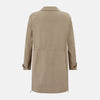 View 3 of product The Sand Long Albert Trench Coat by Turnbull & Asser UK features a double-breasted design, dark buttons, notched collar, and two slanted front pockets, offering timeless British style. Shown against a plain white background.