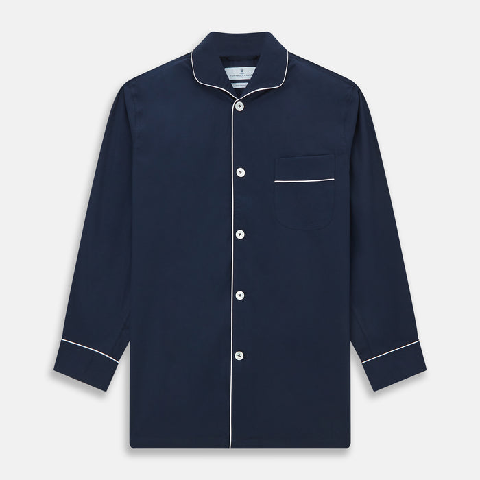Navy Piped Cotton Pyjama Set Image 3