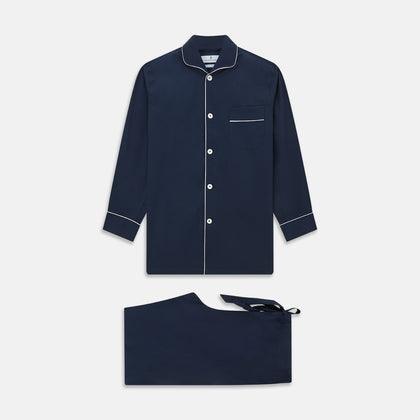 Navy Piped Cotton Pyjama Set