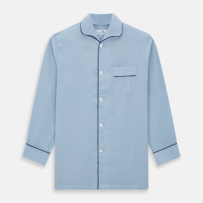 Blue Piped Cotton-Cashmere Pyjama Set Image 3