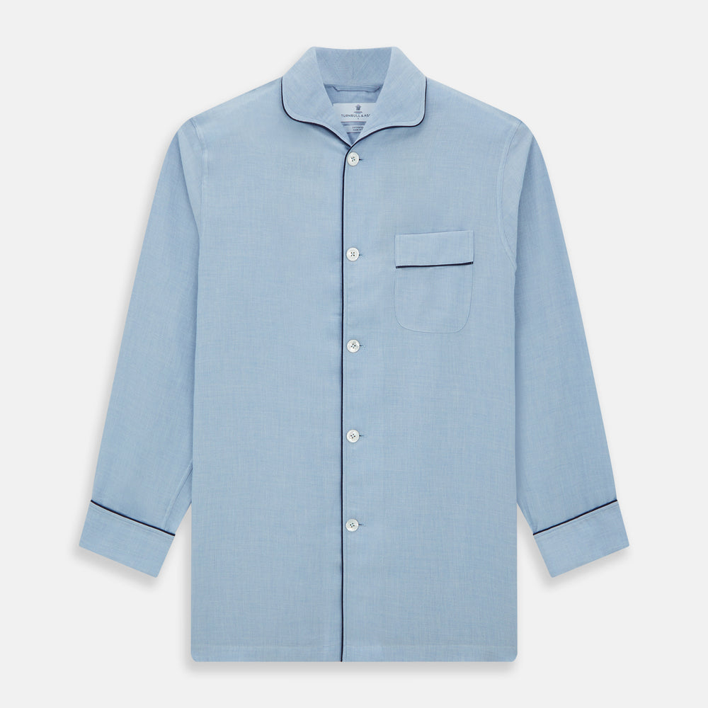 Blue Piped Cotton-Cashmere Pyjama Set