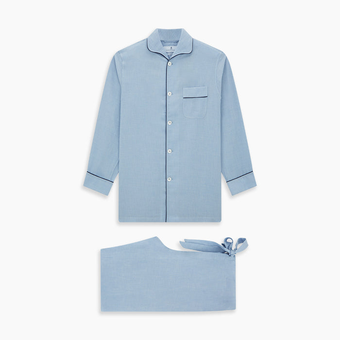 Blue Piped Cotton-Cashmere Pyjama Set Image 5