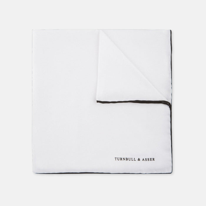 White and Black Piped Silk Pocket Square