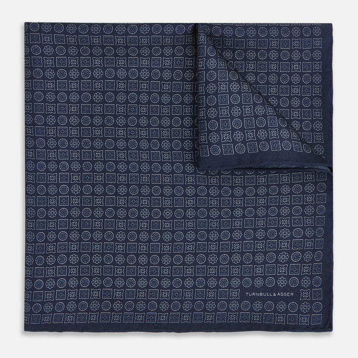 Floral Navy Pocket Square in Silk