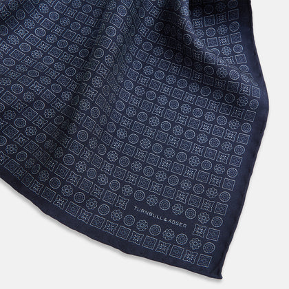Floral Navy Pocket Square in Silk Image 1