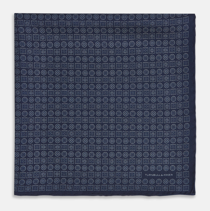 Floral Navy Pocket Square in Silk Image 2