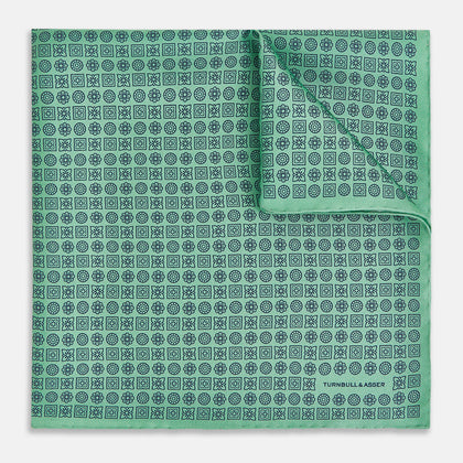 Floral Green Pocket Square in Silk