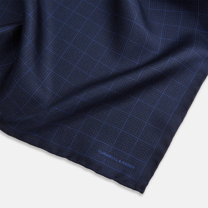 Checked Blue On Navy Pocket Square in Silk Image 1