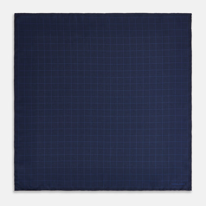 Checked Blue On Navy Pocket Square in Silk Image 3
