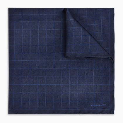 Checked Blue On Navy Pocket Square in Silk Image 4