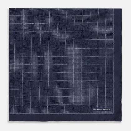 Checked Navy On White Pocket Square in Silk Image 2