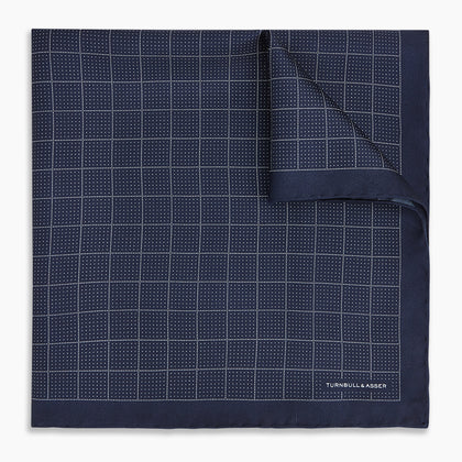 Checked Navy On White Pocket Square in Silk Image 4