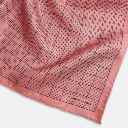 Checked Pink Pocket Square in Silk Image 1
