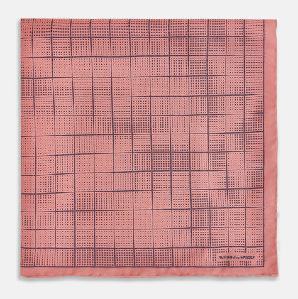 Checked Pink Pocket Square in Silk Image 2