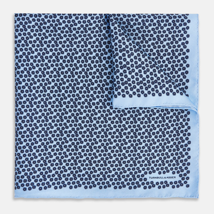 Floral Blue Pocket Square in Silk