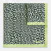 View 1 of product Introducing the Floral Green Pocket Square in Silk by Turnbull & Asser UK—a sophisticated accessory in light green silk, adorned with a delicate floral pattern and a folded corner. The pocket square features a refined double-sided design, with the Turnbull & Asser UK brand name elegantly printed on one corner.