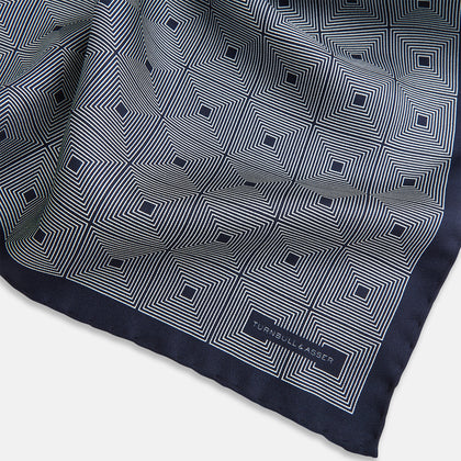 Geometric Blue Pocket Square in Silk Image 1