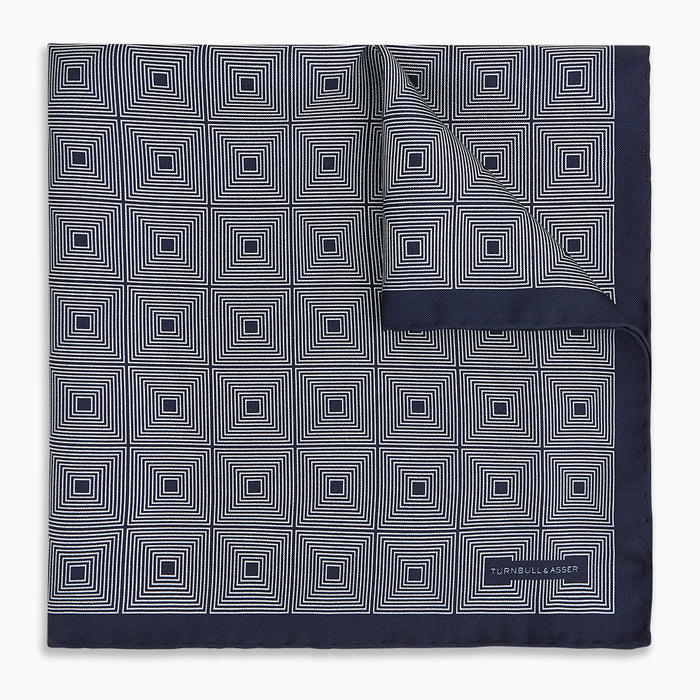 Geometric Blue Pocket Square in Silk Image 4