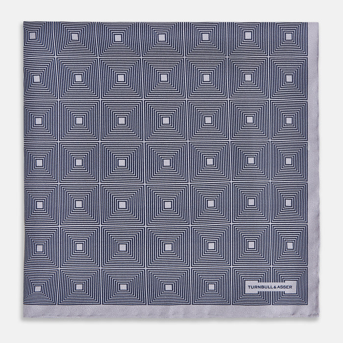 Geometric Grey Pocket Square in Silk Image 2