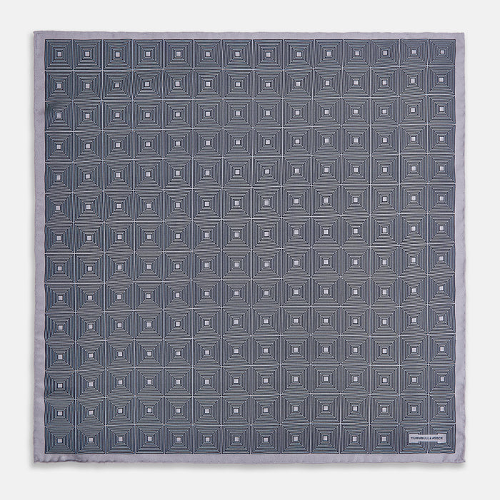 Geometric Grey Pocket Square in Silk Image 3