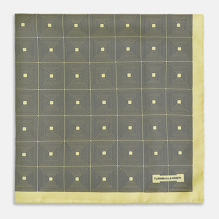 Checked Yellow Pocket Square in Silk Image 2