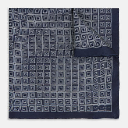 Geometric Navy Pocket Square in Silk