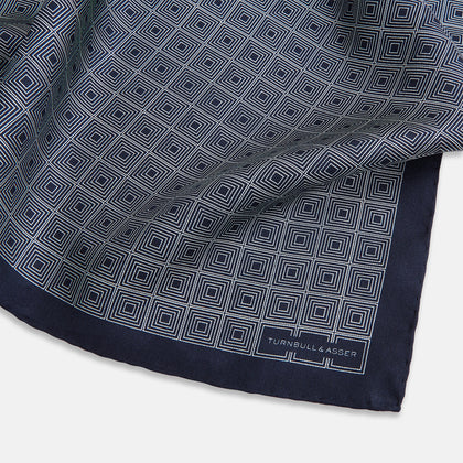 Geometric Navy Pocket Square in Silk Image 1