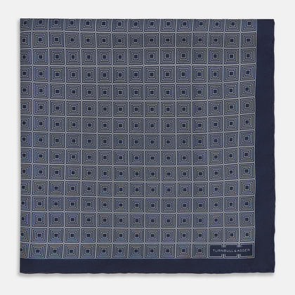 Geometric Navy Pocket Square in Silk Image 2