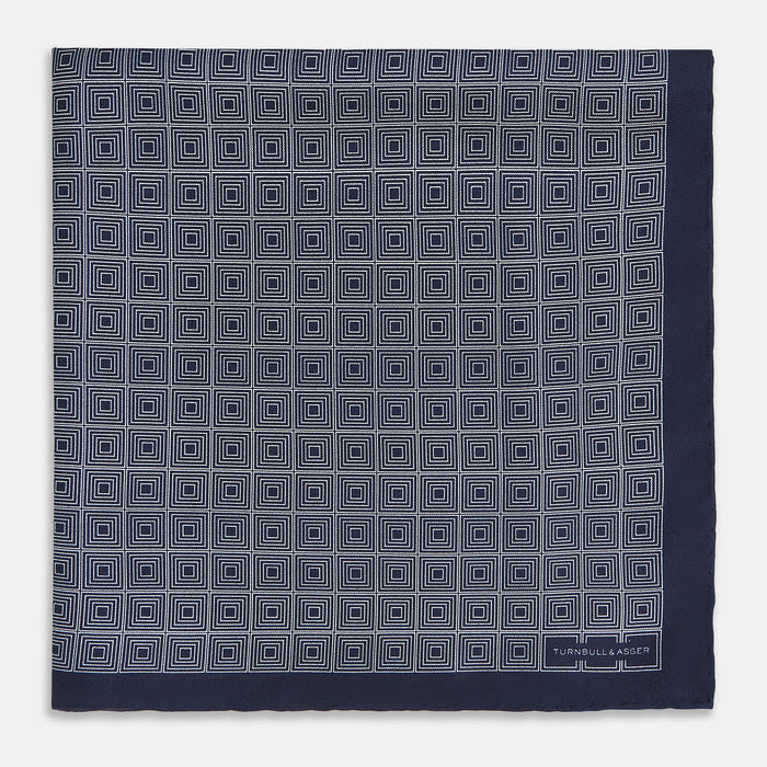 Geometric Navy Pocket Square in Silk Image 2