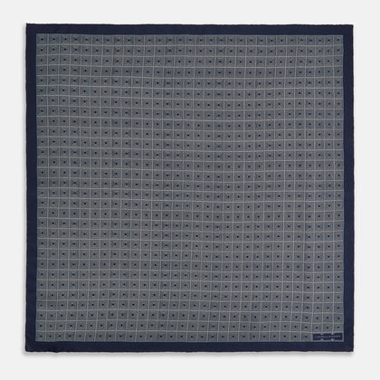 Geometric Navy Pocket Square in Silk Image 3