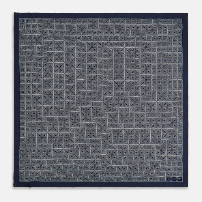 Geometric Navy Pocket Square in Silk Image 3