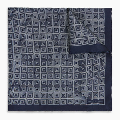 Geometric Navy Pocket Square in Silk Image 4