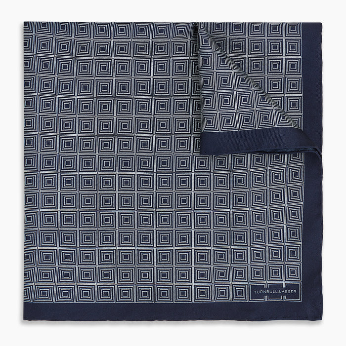 Geometric Navy Pocket Square in Silk Image 4