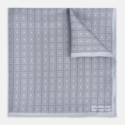 Geometric Silver Pocket Square in Silk