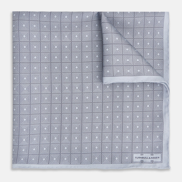 Geometric Silver Pocket Square in Silk