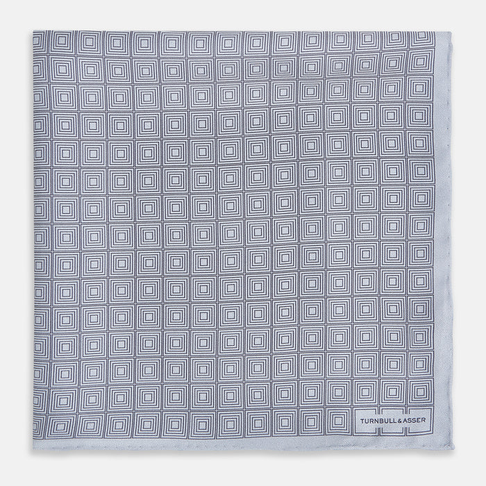 Geometric Silver Pocket Square in Silk Image 2