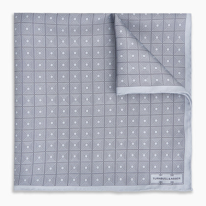 Geometric Silver Pocket Square in Silk Image 4