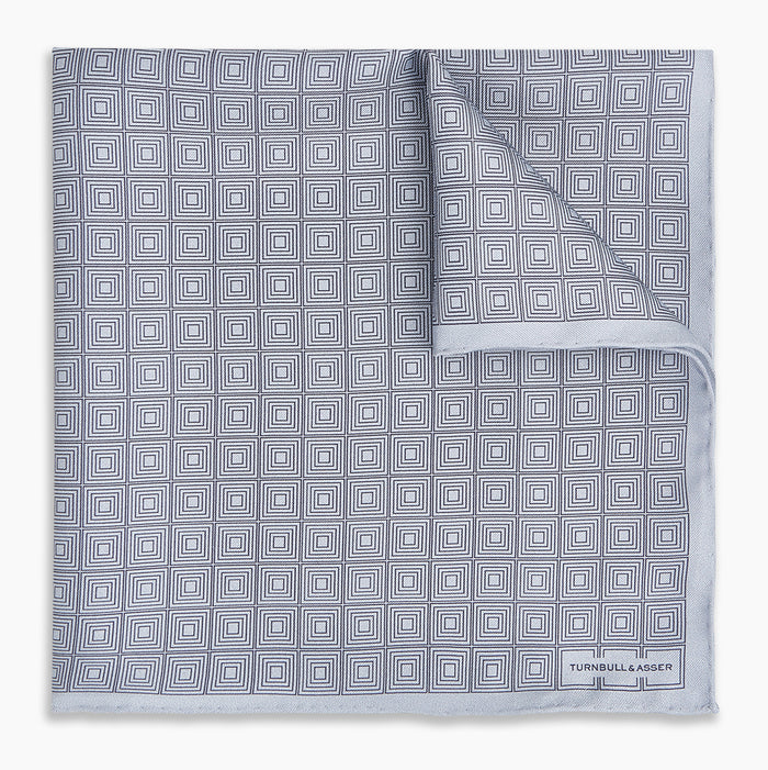 Geometric Silver Pocket Square in Silk Image 4