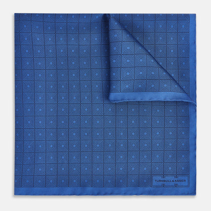 Geometric Blue Pocket Square in Silk