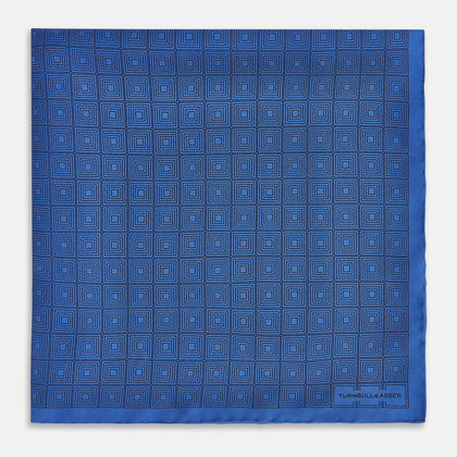Geometric Blue Pocket Square in Silk Image 2