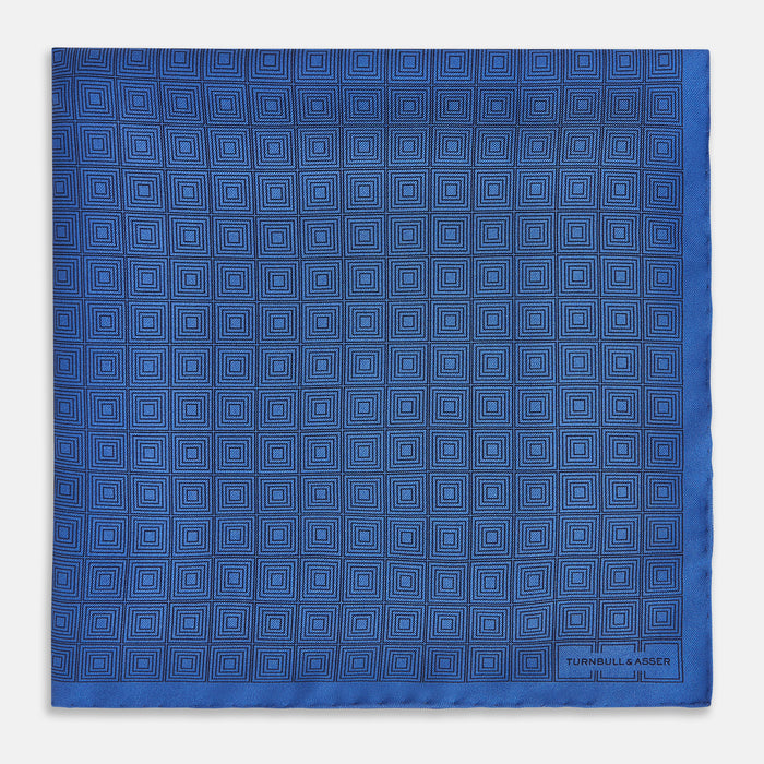 Geometric Blue Pocket Square in Silk Image 2