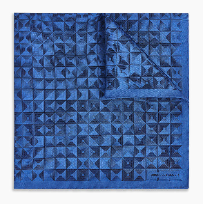 Geometric Blue Pocket Square in Silk Image 4