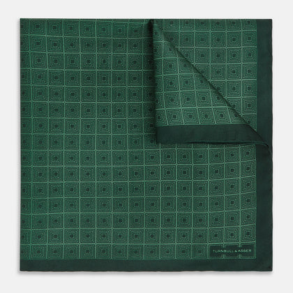 Geometric Green Pocket Square in Silk